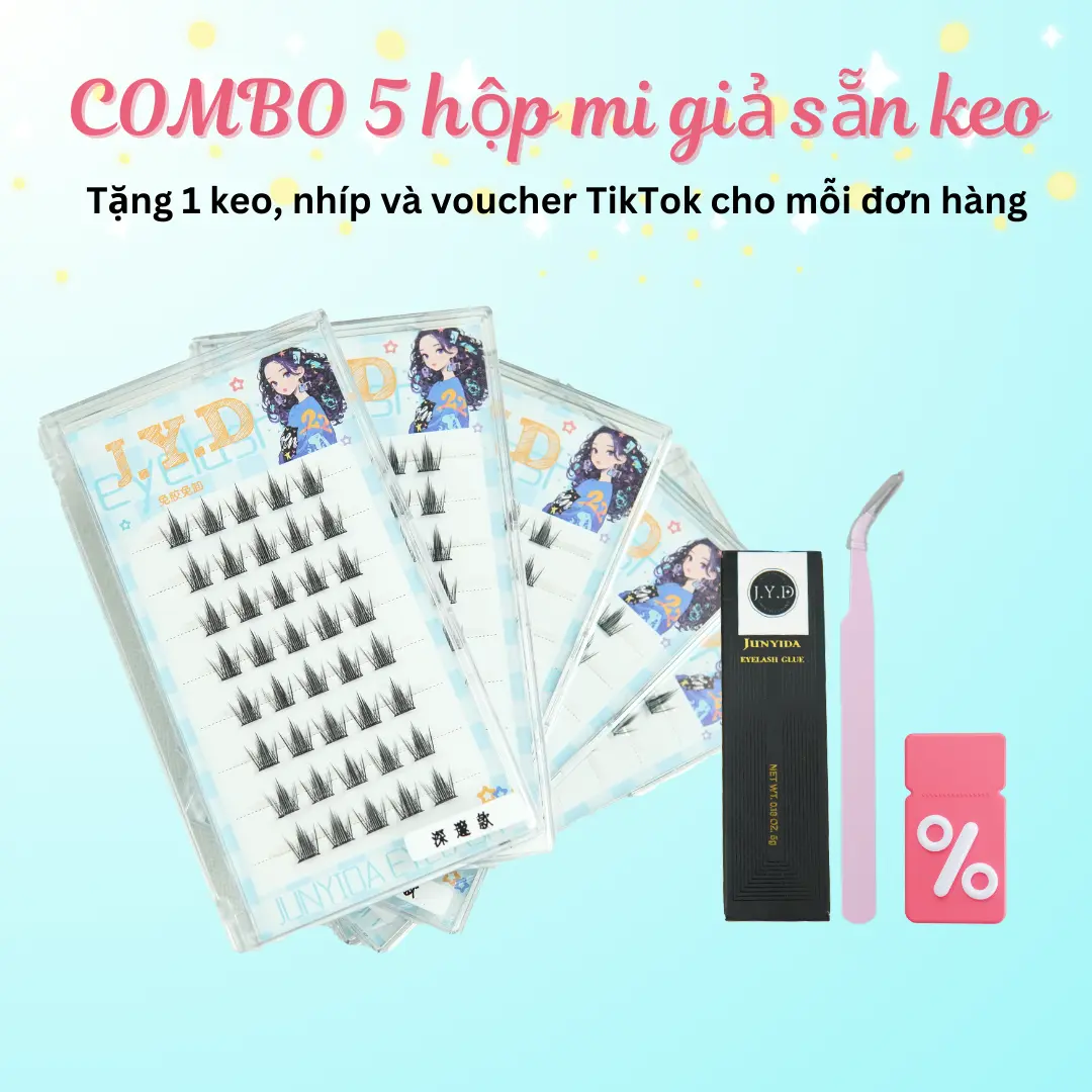 Combo 5 Mi đuôi cá Anime JYD (kèm Nhíp & Keo)  - Mi Giả Siêu Thật, Nhẹ Như Không - Sẳn keo tiện lợi