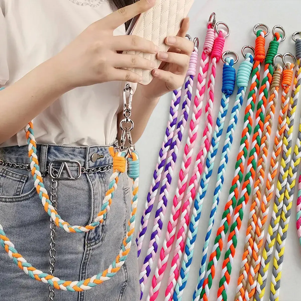Dây Đeo Điện Thoại Di Động Đeo Chéo Phụ Kiện,Dày Và Thời Trang, Dây Bện, Dây Đeo Chống Thất Lạc, Thích Hợp Cho iPhone, Samsung, Xiaomi Và Các Điện Thoại Thông Dụng Dây Xích Dài 60Cm