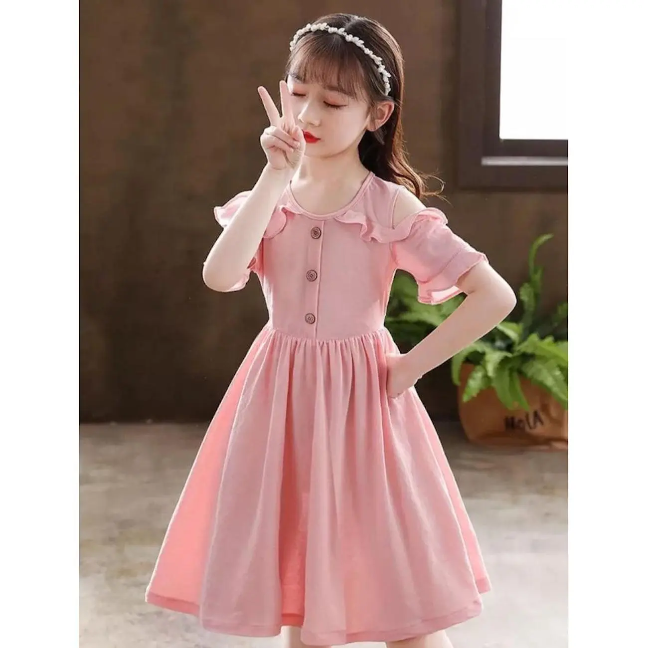 Dress Sabrina kid / gaun pesta anak perempuan usia 5 sampai 10 tahun / dres Sabrina serut anak lucu/Kids shirin 655