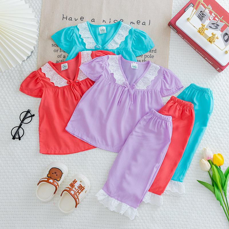 Product Introduction of Tay Ngắn Quần Dài ( Màu Trơn Basic ) - Đồ Bộ Bé Gái - Bộ quần áo Tole Loại 1 mềm, mịn, mát size 7-37 kg 4-5 năm 9