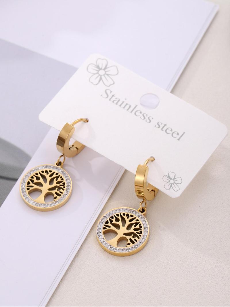 Product Introduction of 1 Pair Fashionable Tree of Life Design Dangle Earrings, Floral Engraved Design Drop Earrings, Fashion Jewelry for Women 3