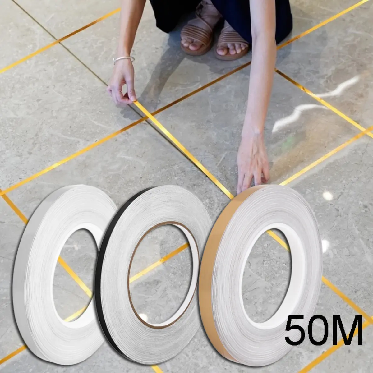 Băng Dính Khe Hở Chống Nấm Mốc Cho Gạch Men, 50M, Trang Trí Tường Tự Dính, Miếng Dán Sàn, Đồ Trang Trí Nhà Cửa