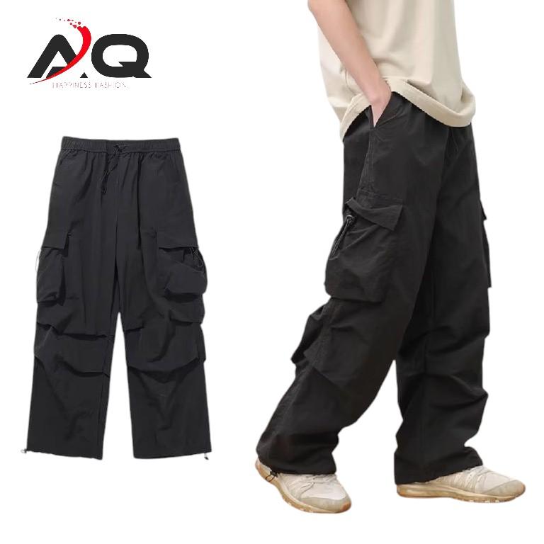 Quần ống rộng nam nữ vải kaki dù phong cách quần ống suông dáng quần túi hộp Menswear Pants