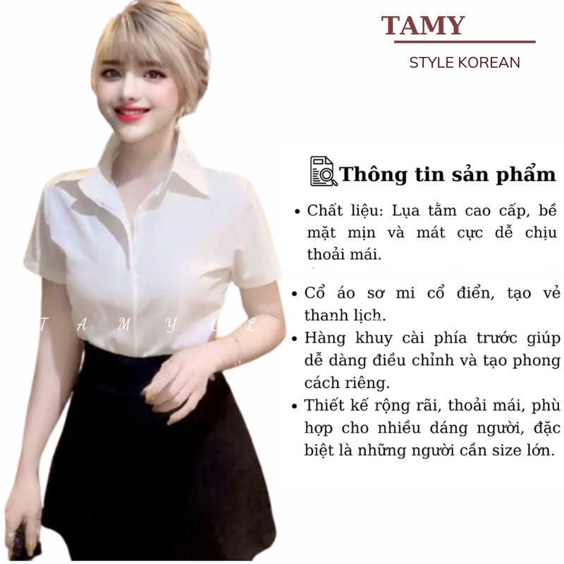 Áo sơ mi nữ trơn tay ngắn không nhăn nẹp đôi giấu nút form rộng - áo sơ mi nữ công sở chất lụa kate trẻ trung, năng động. 7