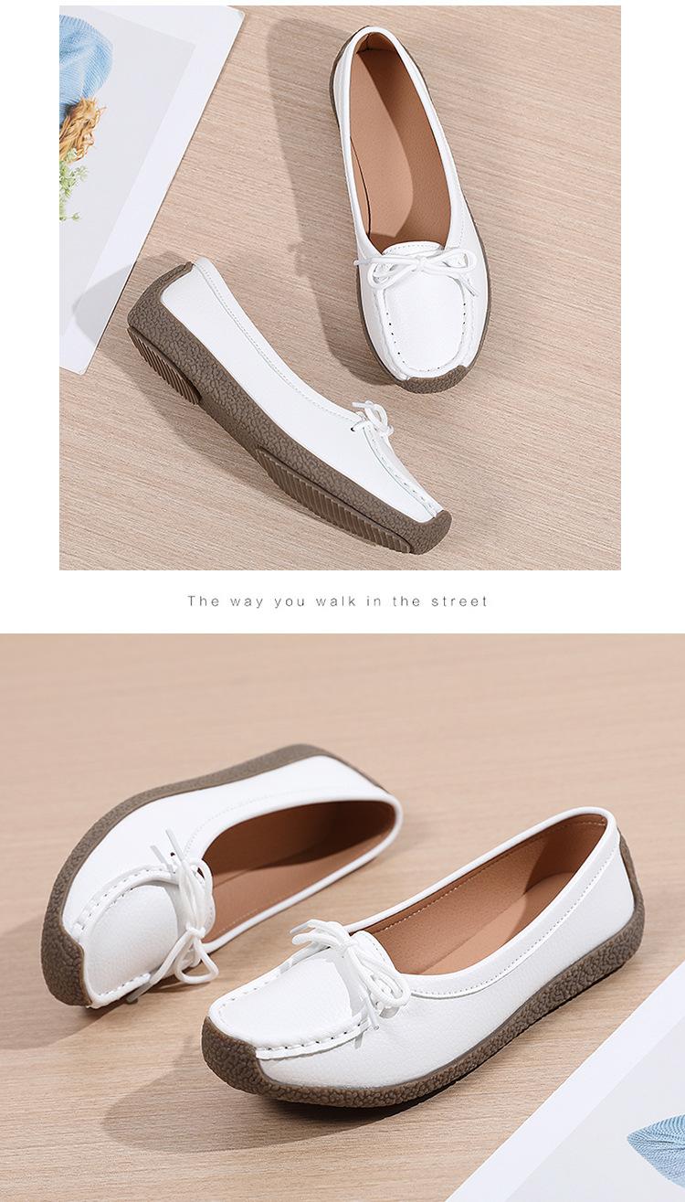 Product Introduction of New Genuine Leather Doug Shoes Women's Soft Bottom Pumps Slip-on Mom Shoes Casual Flat Loafers Women's plus Size 14