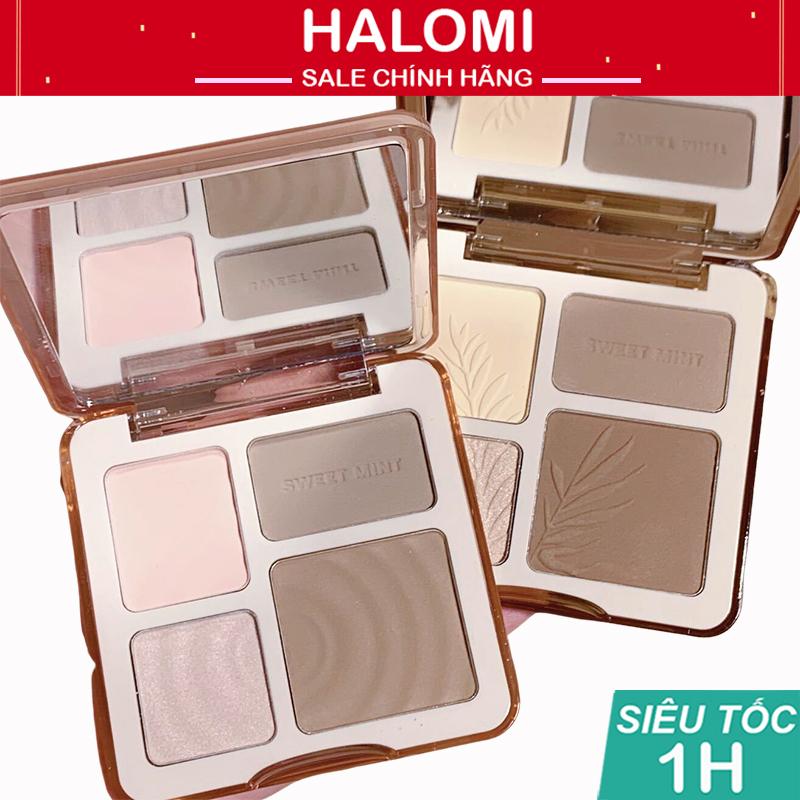 Phấn bắt sáng Sweet Mint 4 màu gồm Tạo Khối / Má Hồng Hiệu Ứng Lì 3D Độ Bóng Cao Highlight HALOMI Mỹ Phẩm Trang Điểm