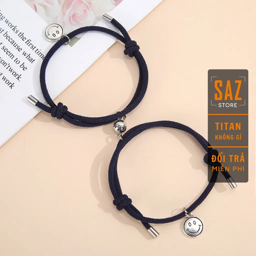 Vòng Đôi Nam Châm Smile Saz Store Hai Lớp Chất Liệu Vải - Lắc Tay Cặp Đôi Phong Cách Hàn Quốc Cao Cấp