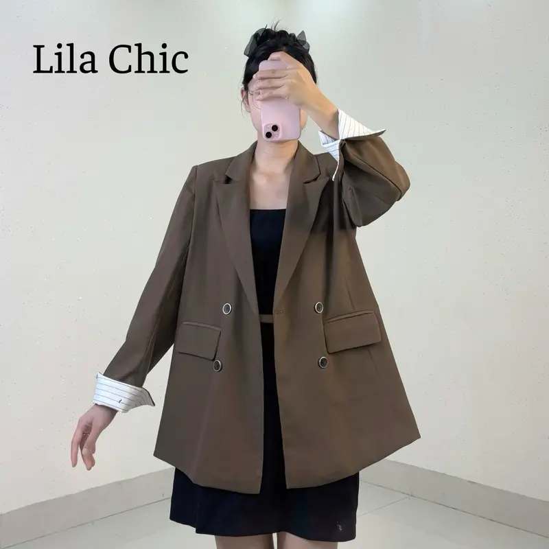 B15 Áo Blazer, Áo vest dài tay 2 lớp phối tay kẻ 2 lớp công sở thiết kế Nữ 2