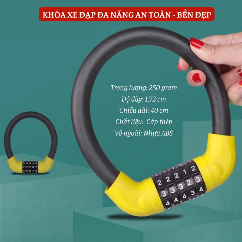 Khóa Xe Máy, Khóa Xe Đạp 5 Số Chống Cắt An Toàn, Dây Khóa Xe Đạp Thể Thao Đổi Được Mật Mã Chống Trộm Lõi Thép khoá  càng