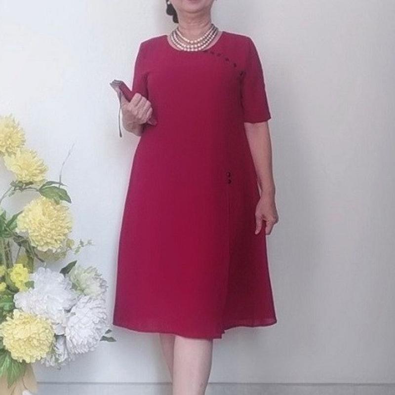 Product Introduction of Đủ Size 50 - 90Kg - Váy Đầm Trung Niên Vải Voan Chiffon 2 Lớp Đính Nút Duyên Dáng - Form A Che Bụng 47