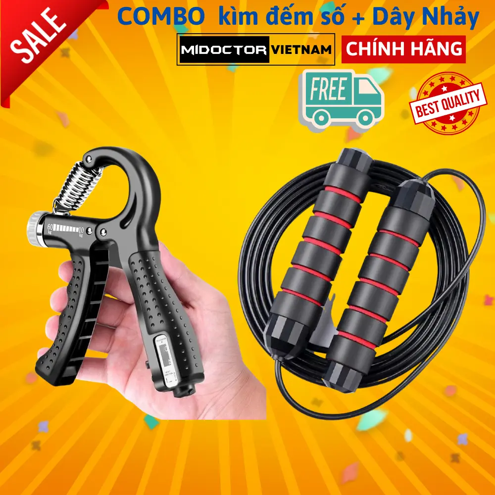 COMBO 1 Kìm đếm số ECO 60kg + 1 dây nhảy lõi thép chống đứt (ko tạ) - Hãng miDoctor