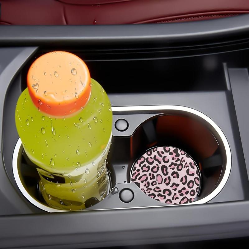 Product Introduction of Leopard-print Car Coaster, Round Anti-slip Car Cup Holder Coaster, Durable Car Cup Holder Pad, Car Interior Accessories for Women 7