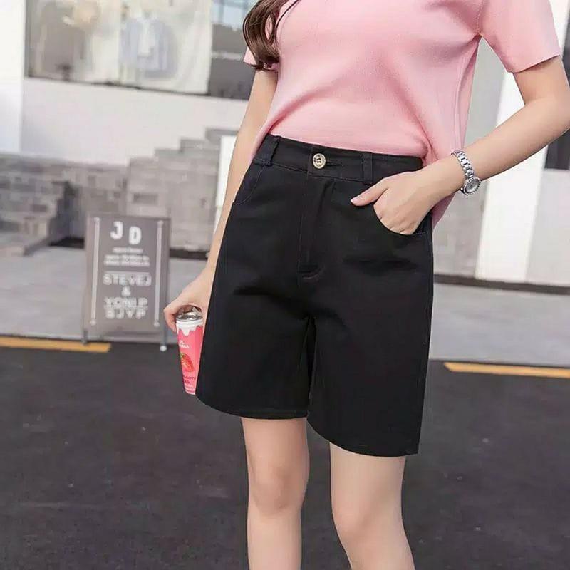 Product Introduction of Celana pendek polos kekinian Celana pendek wanita polos Hotpen model korea Katun Santai Mini Polos Kancing Karet 3