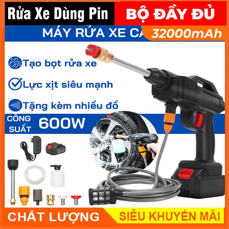 Máy Rửa Xe 2 Pin 199V HITACHI, Máy Rửa Xe Áp Suất Mạnh Hitachi 199V Pin 32000mAH Siêu Trâu, Hàng Chuẩn Lõi Đồng - BH 24 THÁNG