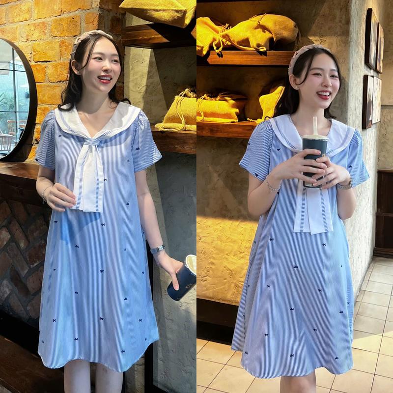 Đầm bầu Poppy sọc nhuyễn in nơ dáng suông xinh Mom diện đi làm đi chơi đều xinh nhẹ nhàng đẹp