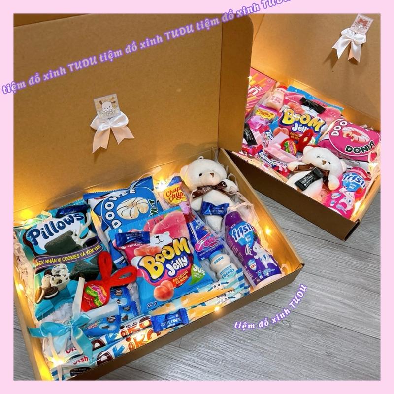 QUÀ TẶNG VALENTINES - Hộp quà tặng bánh kẹo đồ ăn vặt BẢN LỚN cho bé iu kèm đèn thiệp gấu bông dịp Quốc tế thiếu nhi 1 6 14 2 8 3,...