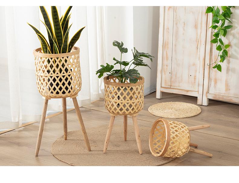 Product Introduction of Nordic creative wicker bamboo grass flower basket wooden high flower stand indoor living room decoration green lily flower pot 19