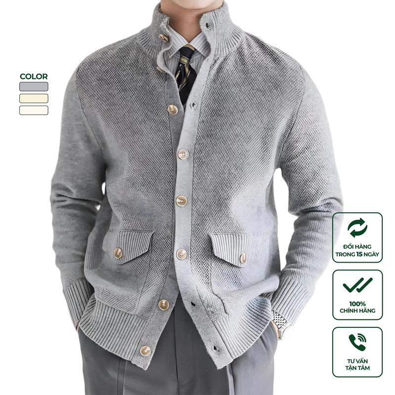 Áo Khoác Cardigan Nam Dệt Kim Harold Season 2 Chất Vải Mềm Mịn, Giữ Nhiệt Tốt, Không Co Rút Khi Giặt, Đứng Form, Thanh Lịch - Hàng Cao Cấp Menswear Xám