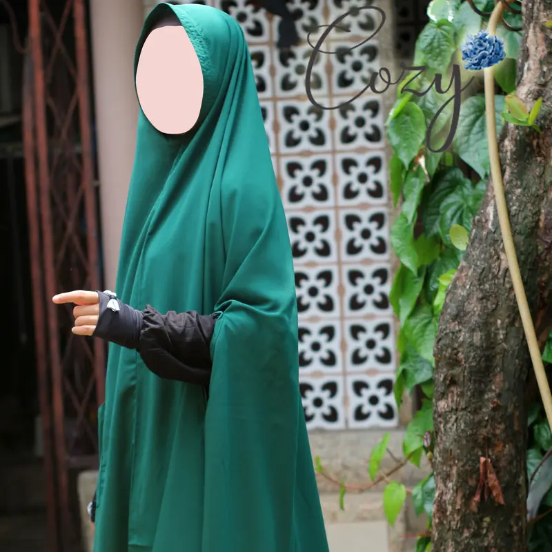 cozy khimar non pad jahit 4 lengan bolong Hitam Kerudung bergo jumbo khimar Syari Muslim Oval Jilbab Instan Wolfis Tangan 8