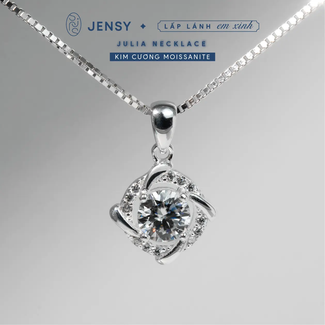 Dây Chuyền Bạc Nữ Cao Cấp JENSY Đính Kim Cương Moissanite Kiểm Định GRA "Julia" VCJ1
