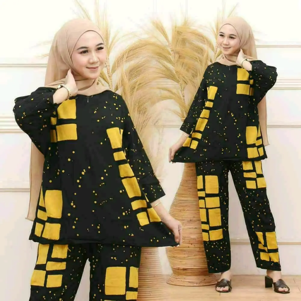 Baju setelan korea style resleting busui frendly Bunga Rayon Tebal