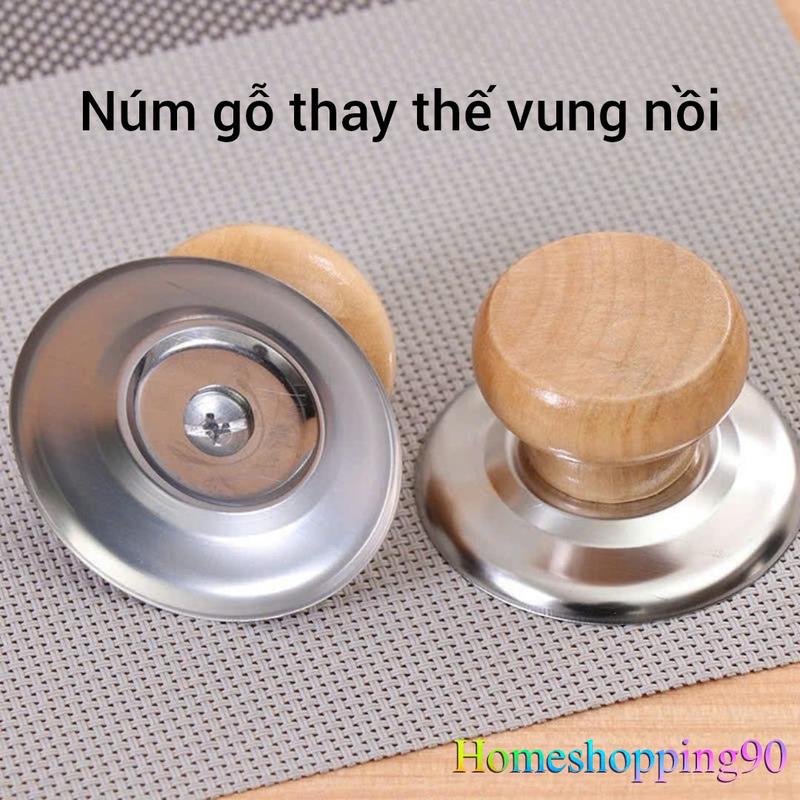 Tay Cầm Nắp Nồi Bằng Gỗ Và Inox Chống Bỏng Đa Năng, Núm Cầm Thay Thế Cho Nắp Vung Nồi Xoong Chảo