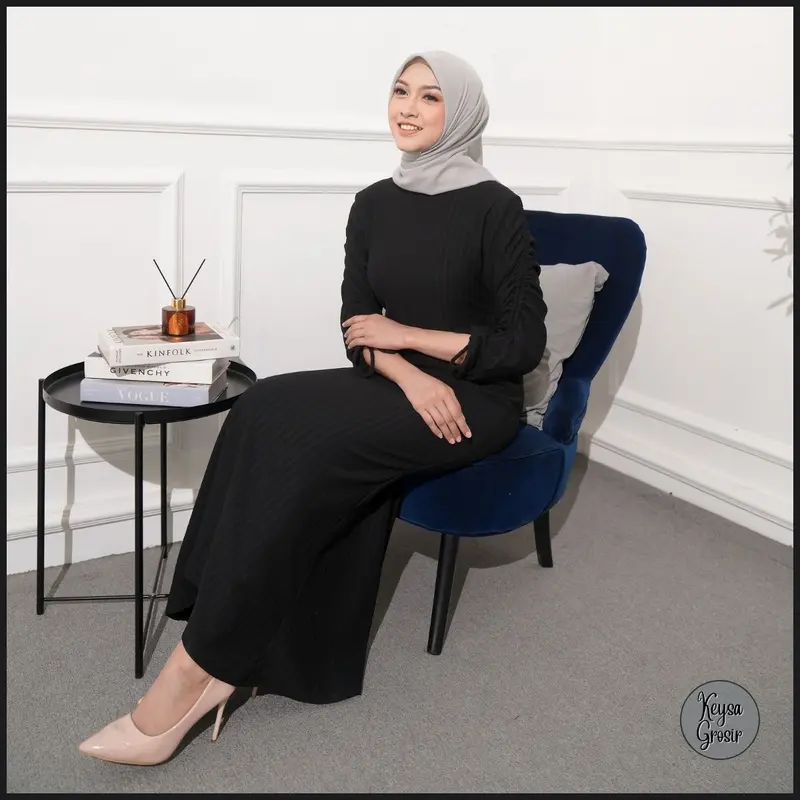 Baju Wanita Jennie Dress Hornet Knit Lengan Serut Muslim Nyaman Panjang Gamis  Maxi Pesta Remaja 7