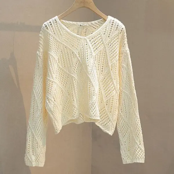 2025 Spring and Autumn New Korean Style Loose Pullover Slimming Hollow Out Versatile Knitted Top Blouse Hot Sale Top