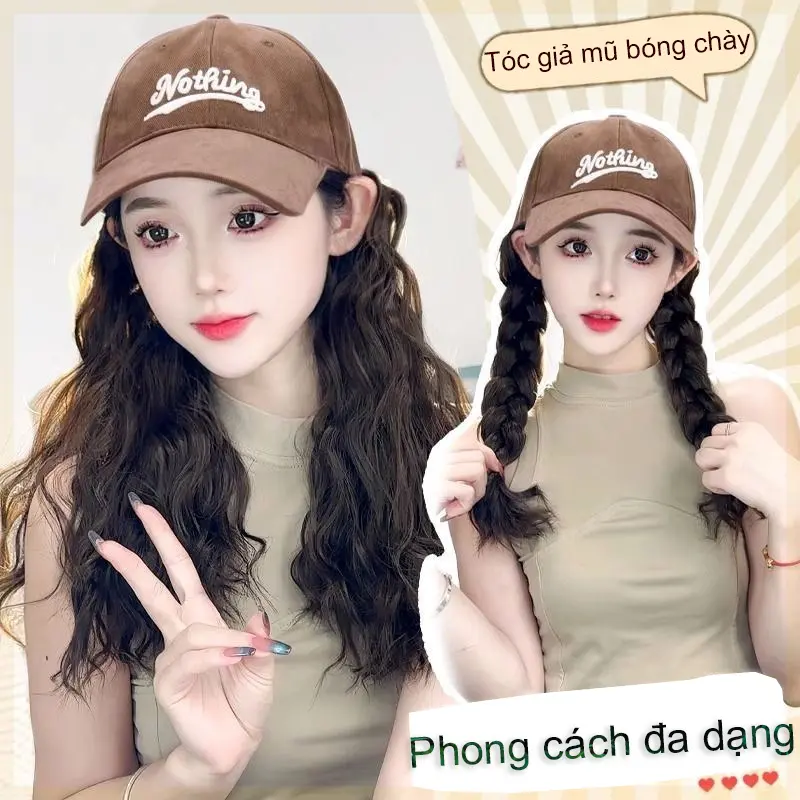 Nothing Mũ Lưỡi Trai Kèm Tóc Giả Xoăn Dài Tự Nhiên Không Đường May Dễ Thương Có Thể Điều Chỉnh Cho Nữ Wig 2