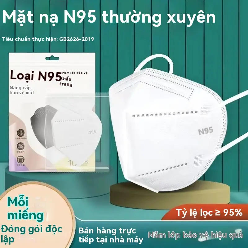 Khẩu Trang Mặt Người Lớn N95, Khẩu Trang Dùng Một Lần, Đóng Gói Một Miếng, Khẩu Trang Mặt Tai Treo Độc Lập, Khẩu Trang KN95 3