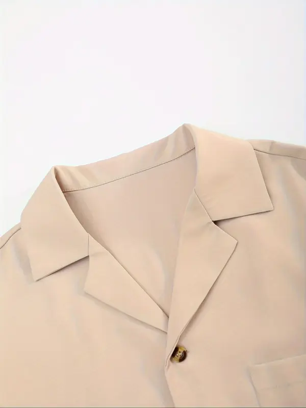 Two-Piece Set Men's Solid Button Front Shirt & Drawstring Waist Straight Leg Pants, Regular Fit Casual Lapel Neck Short Sleeve Top & Pocket Trousers for Daily Wear, Men's Two-piece Outfits for Spring & Fall & Summer, Menswear, Clothes 3
