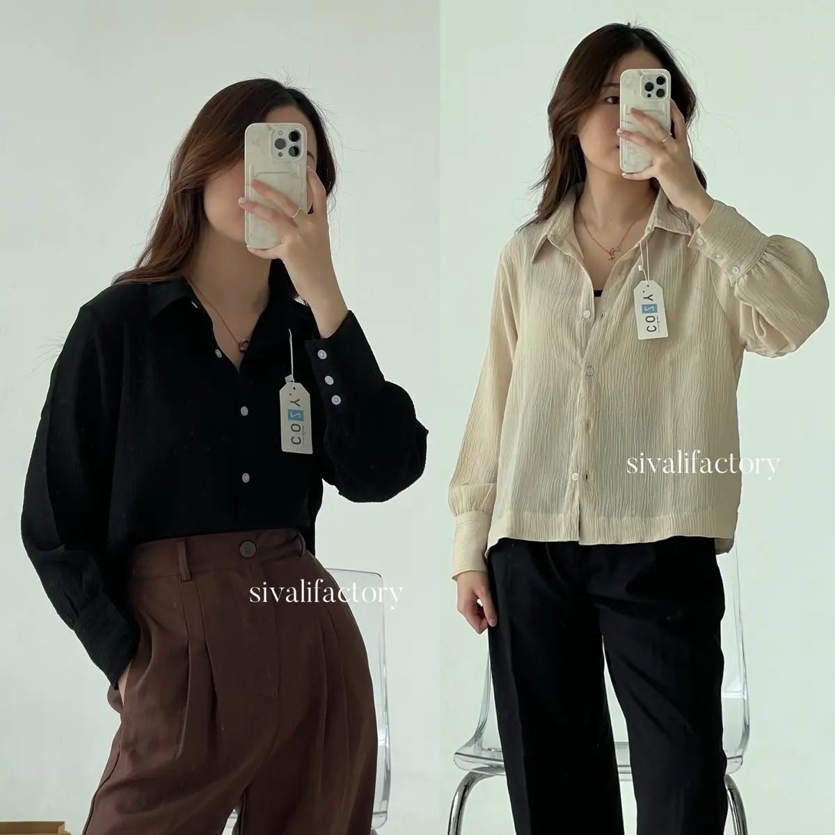 SIVALI Hazel Top 233 - Kemeja Wanita Minimalis Atasan Baju Kerja Office Shirt Crinkle Panjang Oversize Linen Oversize Linen Oversize Linen Airflow