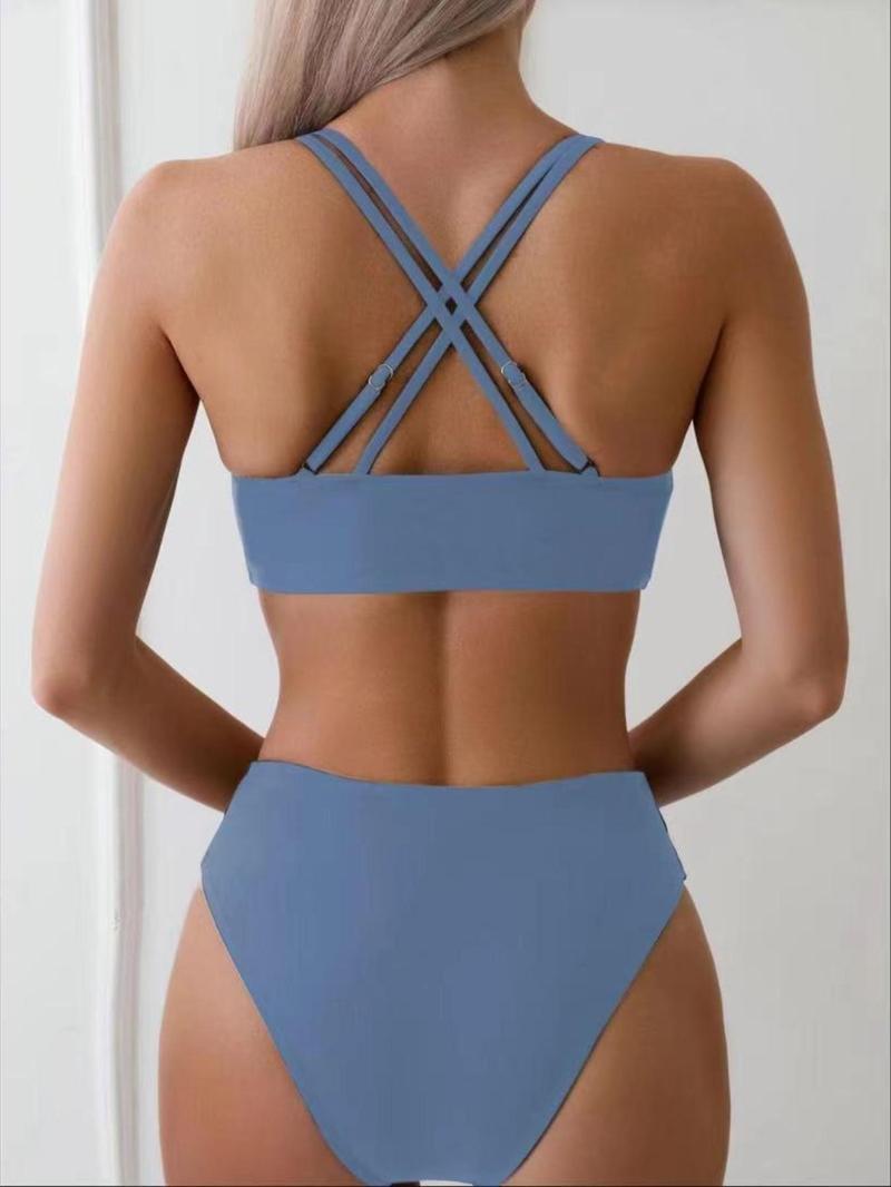 Product Introduction of Two-piece Set Women's Cut Out Bikini Set, Adjustable Strap Criss Cross Wireless Swim Bra with Removable Pads Design & Swim Panty, Ladies Summer Swimsuit Sets for Beach Holiday Vacation, Bathing Suits 2024 for Women 15