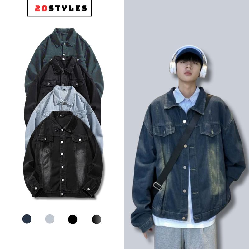 Áo Khoác Jean Nam Nữ 4 màu xanh, đen, retro, đen wash Áo Khoác Bò Nam Unisex Form Rộng phong cách Basic Hàn Quốc hot 2022 Menswear Denim Nhung Có Cổ Jacket Có Túi