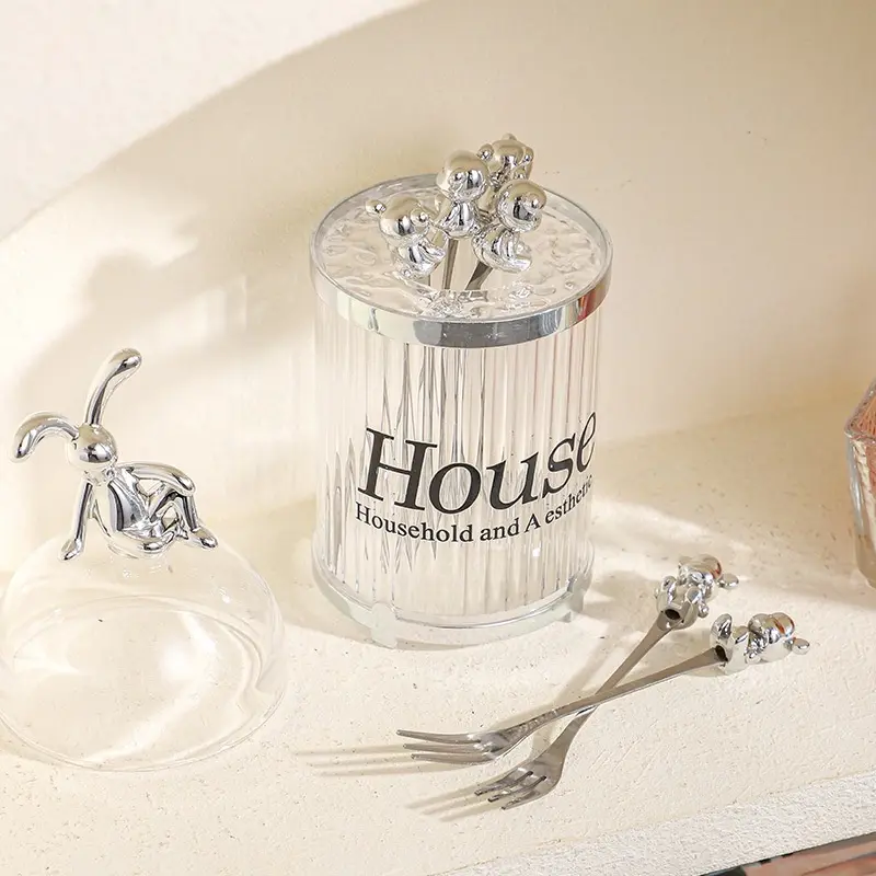 Set 6 nĩa ăn trái cây kèm hũ đựng hình gấu - Set 6 Nĩa Ăn Trái Cây / Salad Bằng Thép Không Gỉ Hình Gấu Dễ Thương 0