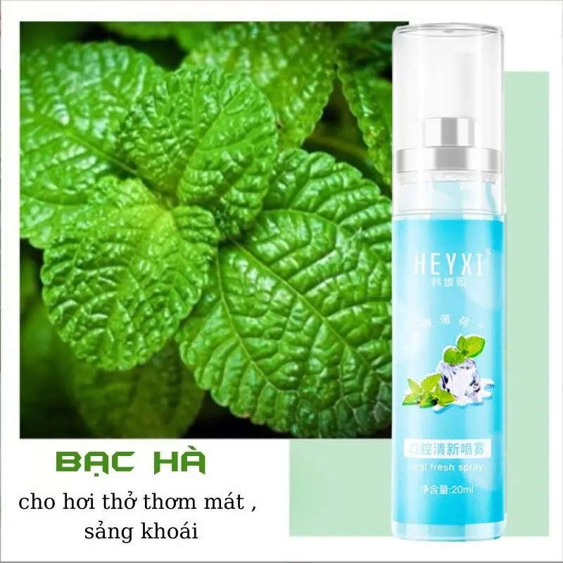 Xịt Thơm Miệng HEYXI 20ml Hương Bạc hà Và Đào Giúp Giảm Hôi Miệng, Lưu Hương Thơm Mát 3