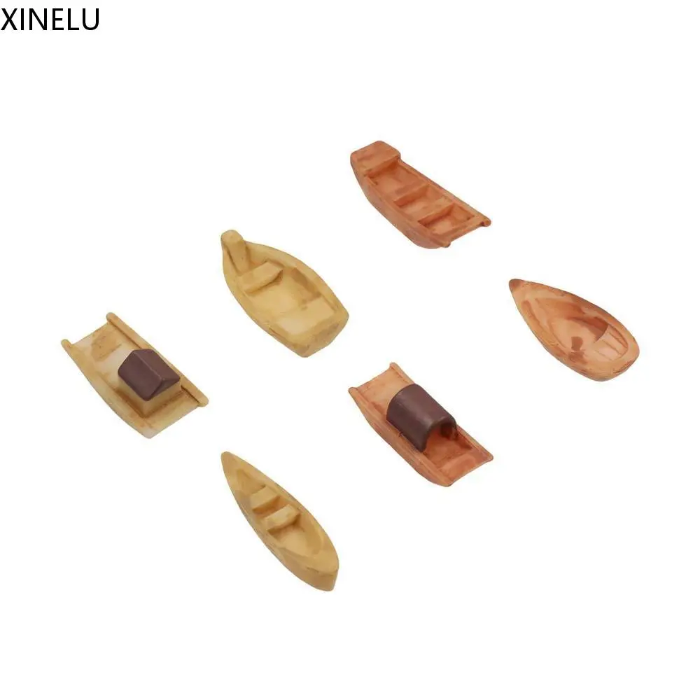 XINELU Home Crafts Micro Landscape Micro Landscape Boat Resin Awning Boats Resin Wooden Boat Decoration Retro Figurines Wooden Boat Bonsai Ornaments Pot Decoration