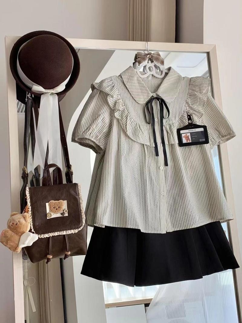 Product Introduction of Áo Sơ Mi Sọc ngắn Tay Thiết Kế Mùa Hè Hai Mảnh Phong Cách Preppy Hàn Quốc + Chân Váy Chữ A Dễ Phối Đồ Nữ Top 3