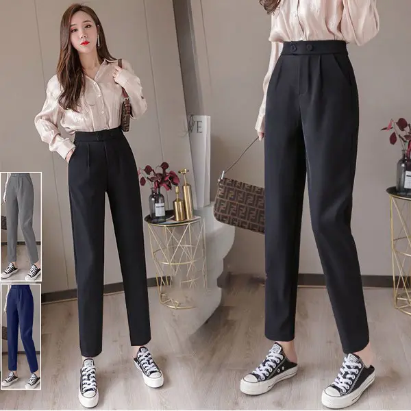 Quần tây baggy nữ lưng cao 2 nút ngang đi học đi làm đều cực đẹp các nàng nha