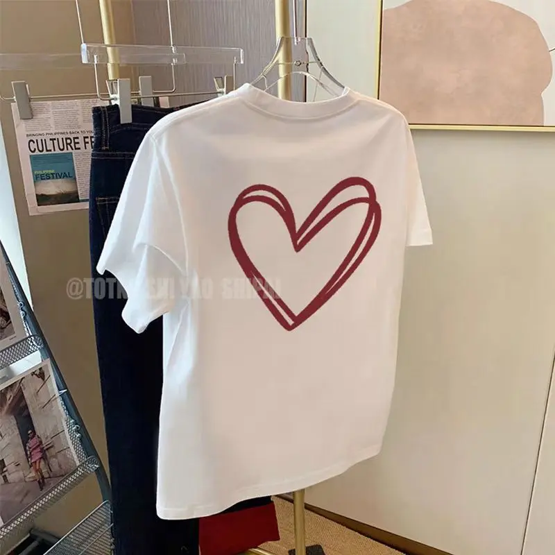 Short-sleeved T-shirt for women, loose Korean version, ins trend, 2025 spring and summer new style, medium length, half-sleeved top, ins trend.