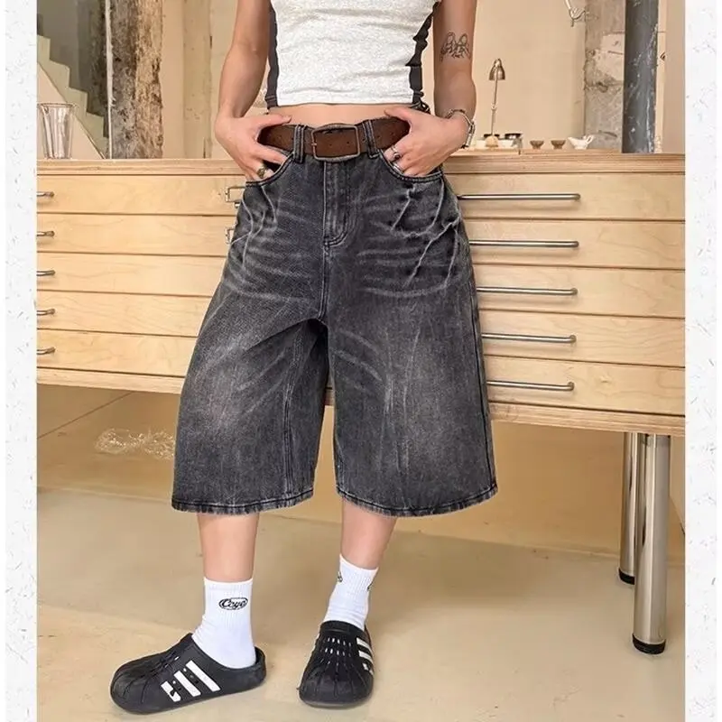 American Retro Cropped Jeans Men's Summer Thin Straight Loose Wide-Leg Pants Teen Fashion Brand Casual Shorts