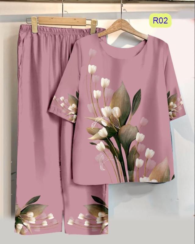 Đồ bộ in hoa trung tuổi nữ mặc nhà nhiều màu nhiều hoạ tiết nổi bật Women Quần Ngủ Áo Ngủ Pijama