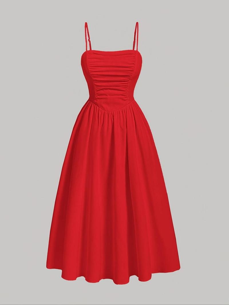 Product Introduction of Women's Solid Color Cami Dress, Elegant Sleeveless Spaghetti Strap Dress for Party Dating Wear, Ladies Summer Clothes 5