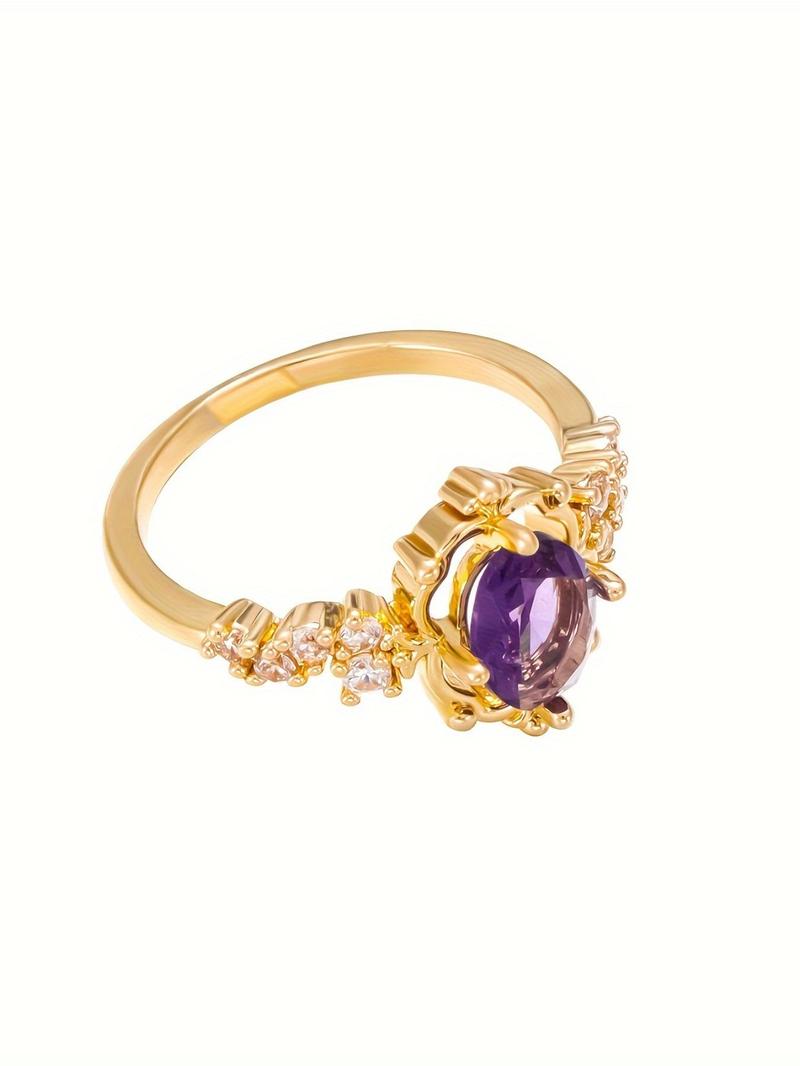 Product Introduction of Luxury Artificial Zircon Decor Crown Design Ring, Rhinestone & Artificial Gemstone Inlaid Ring, Fashion Matching Jewelry Accessories for Women 6