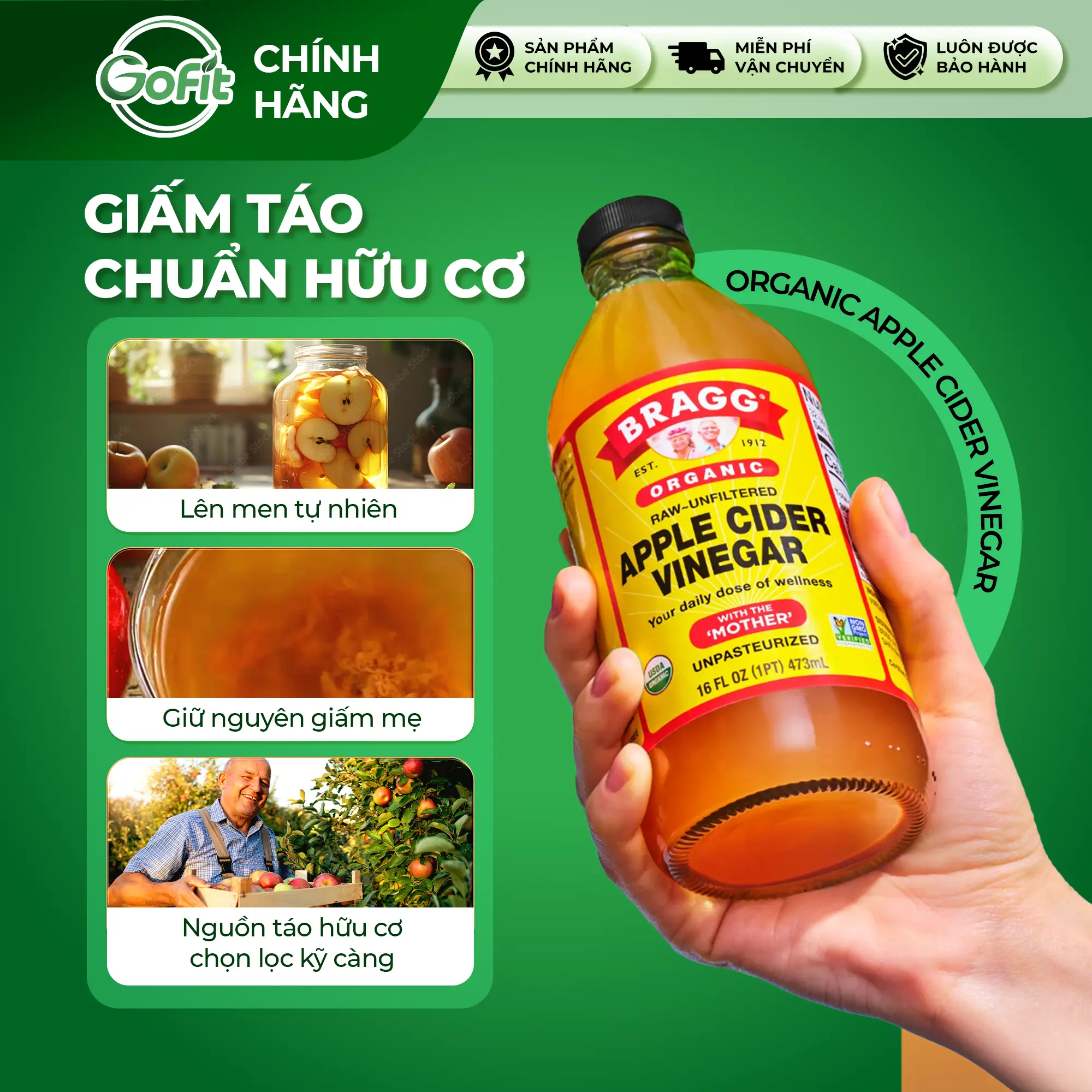 [TẶNG 4 QUÀ] Giấm Táo Hữu Cơ Bragg Có Giấm Mẹ 473ML 946ML Xuất Xứ Mỹ, Giấm Táo Organic With The Mother, Chua giấm táo  aceto