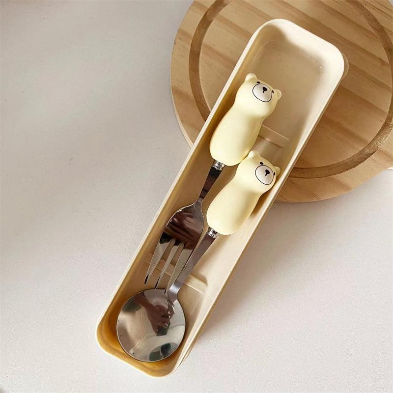 Product Introduction of Bear rice short handle cute spoon set ceramic fork cartoon children household dessert spoon dining Cutlery Tableware 7