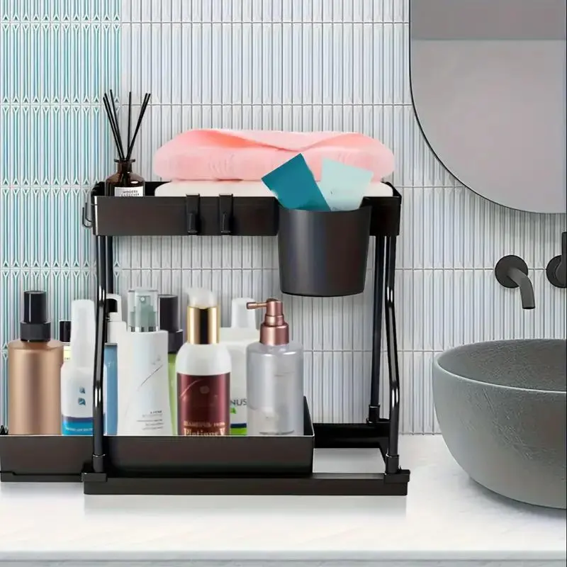 2-tiers Pull Out Storage Organizer, 1 Count Space-saving Durable Under Sink Drawer Organizer for Kitchen & Bathroom, Home Accessories 2
