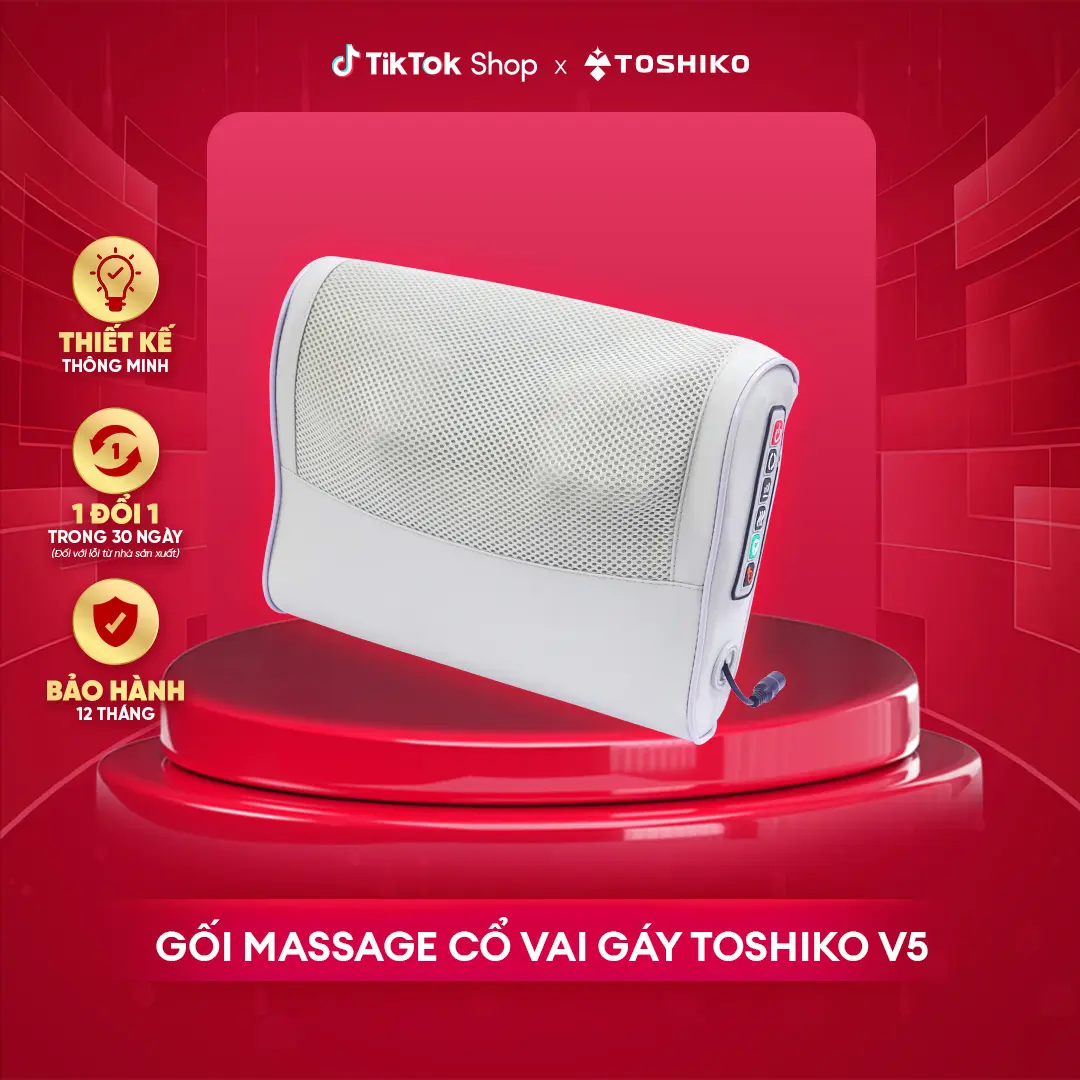 Gối massage cổ vai gáy Toshiko V5 chườm ấm hồng ngoại thế hệ mới