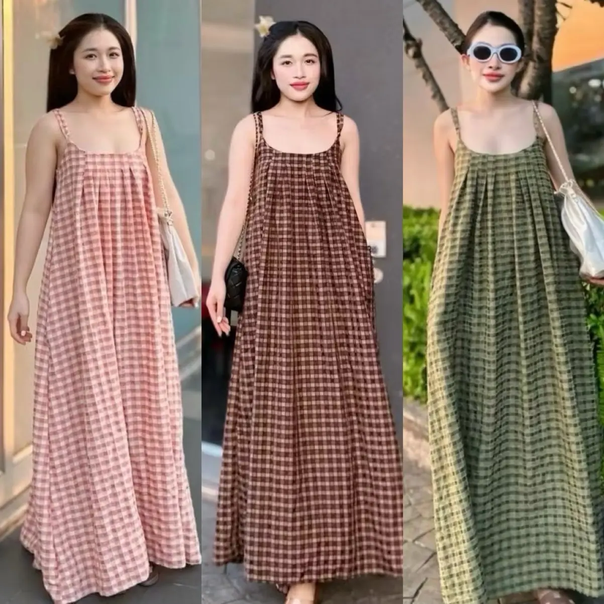 Loại 1 Váy maxi dáng suông dài hoạ tiết caro đủ màu nhẹ nhàng thanh lịch - M10M