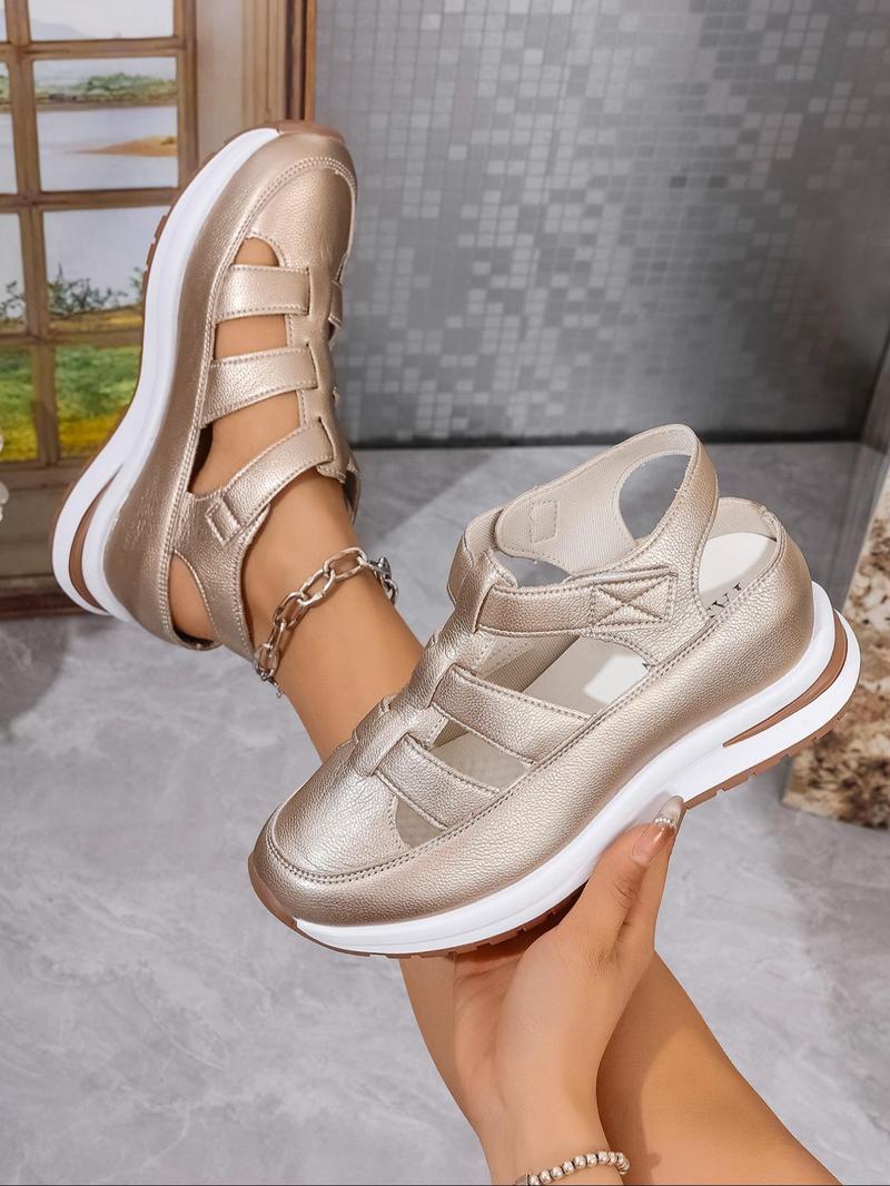 Product Introduction of Women's Fashionable Solid Color Platform Sandals, Casual Comfortable Velcro Sandals for Summer, Female All-match Round Toe Sandals for Daily Wear 5